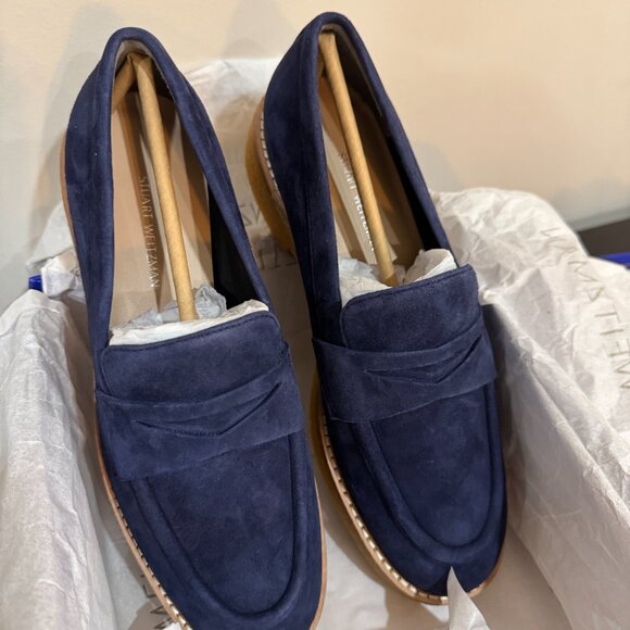 【Brand NEW】Stuart Weitzman Kingston Loafer Size 37 Navy Blue Suede - Picture 1 of 6